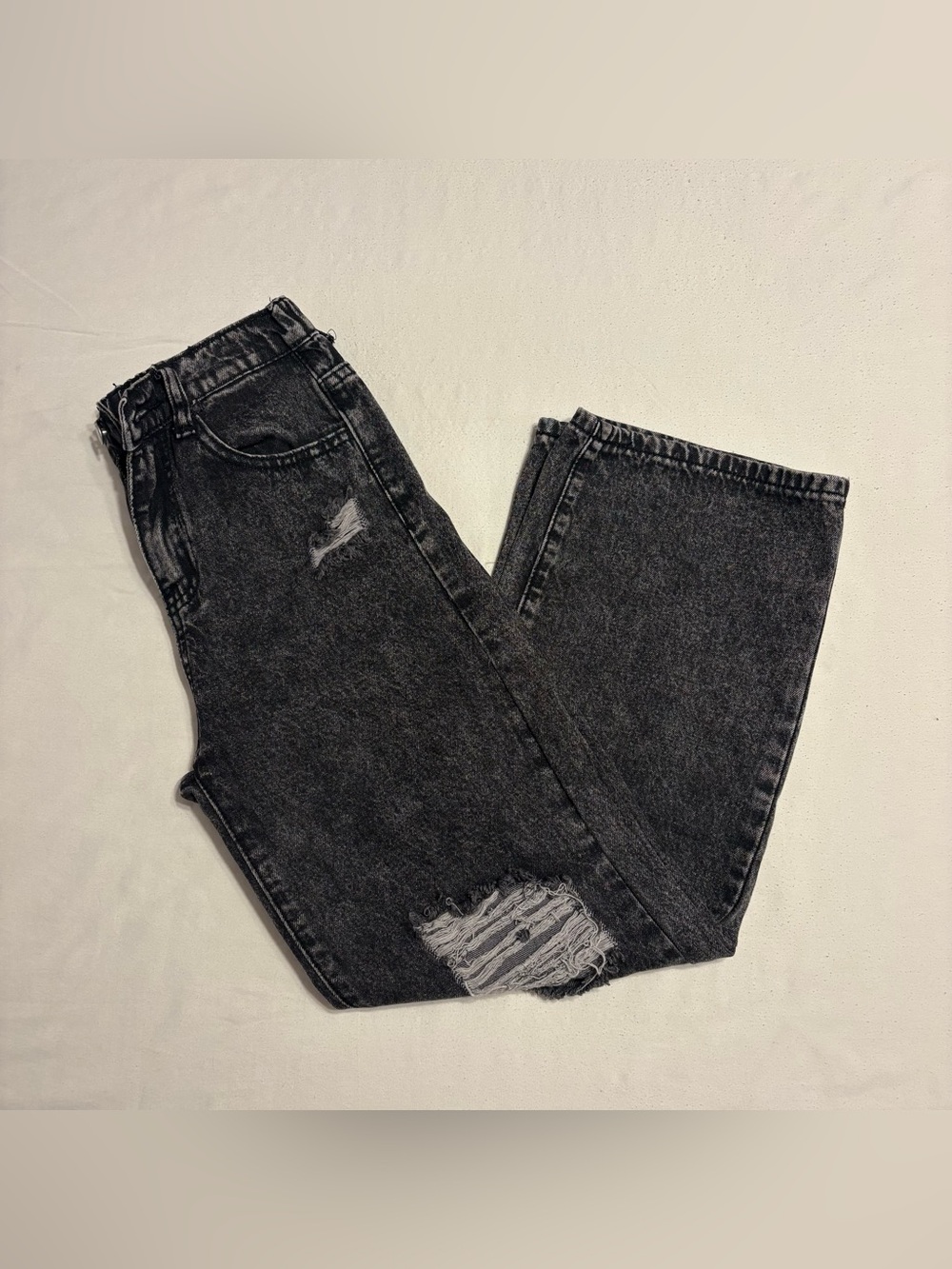 SHEIN Acid Wash Black Ripped Jeans with Knee distress size 10Y